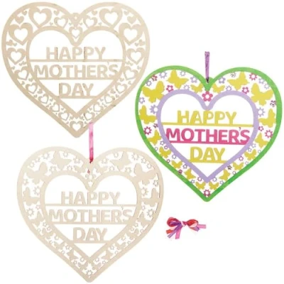 Image of Baker Ross FX508 Mothers Day Wooden Filigree Wreaths Pack of 4, Wood Craft Kits for Kids to Paint