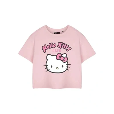 Image of Hello Kitty Womens Pink Cropped Short Sleeved T Shirt Club Graphic Tee for Ladies Girls Top Merchandise Her