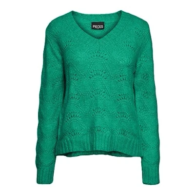 Image of PIECES Women&#039;s Pcbibbi Ls V Neck Knit Noos Bc Sweater, Parakeet, S