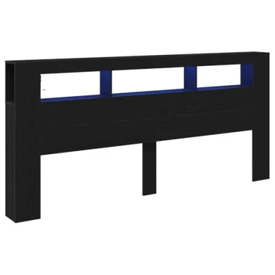 Image of vidaXL Modern Solid Oak Headboard with LED Lights and Storage 220cm Width Bed Support Wooden Furniture