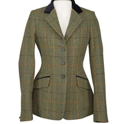 Image of Shires Aubrion Ladies Saratoga Riding Jacket in Green with Red/Yel/Blu 36, R/Y/Bck