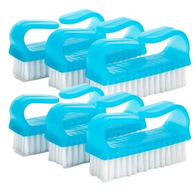Image of HOMESHOPA Nail Brushes, 6 PCS Blue Plastic Scrubbing Cleaning Brush, Handle Fingernail Brush with Soft Bristles, Manicure Dust for Hand Toes Nail, Home &amp; Salon Use