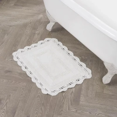 Image of Laura Ashley Crochet Cotton 17x24 in. Bath Rug, White