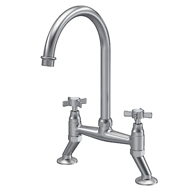 Image of nuie KB606 Kitchen Taps Traditional Bridge Mixer Tap with Crosshead Handles, 237mm, Brushed Nickel