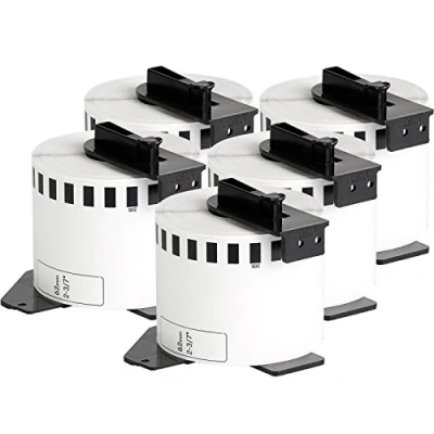 Image of 5x Address labels compatible Brother DK22205 62mm x 30,48m Continuous White Thermal Printing Roll Printer Label Paper