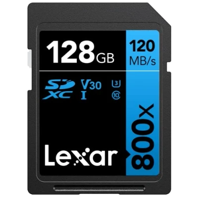 Image of Lexar High Performance 800x SD Card 128GB, SDXC UHS I Memory BLUE Series, Up to 120MB/s Read, 45MB/s Write, for Point and shoot Cameras, Mid range DSLR, HD Camcorder (LSD0800128G BNNAG)