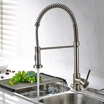 Image of Timaco Single Lever Mixer Tap for Kitchen Sink, Brushed Nickel, Spray, Pull Out