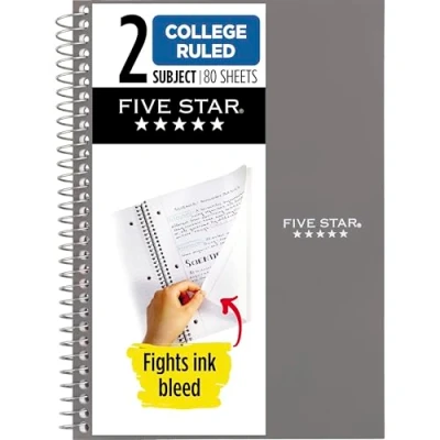 Image of Five Star Notebook, 2 Subject, College Ruled, 9 1/2&quot; x 6&quot; 80 Sheets, Gray (840029AA3 ECM)