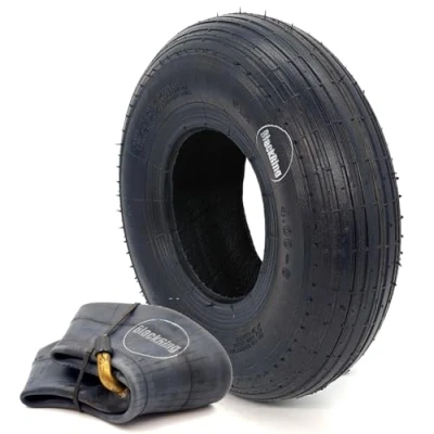 Image of 4.00 6 Wheelbarrow Tyre &amp; Tube Rib Tread Pattern TR87 Bent Metal Valve