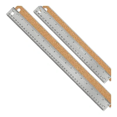 Image of Metal Ruler with Cork Backs: (12 + 18) Stainless Steel Non Slip Rulers and Centimetres