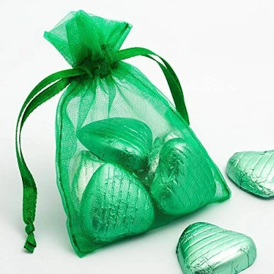 Image of Shatchi 10pcs Green Luxury Organza Gift Bags Jewellery Pouches Xmas Christmas Wedding Anniversary Party Candy Sweet Favours Gifts Bag 12 x 15 cm