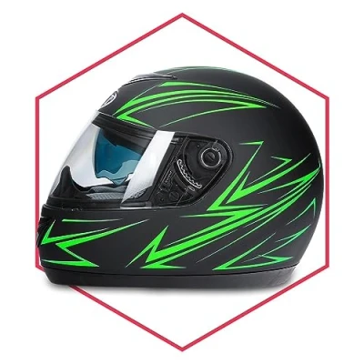 Image of Full Face Helmet with Sun Visor Matt Black/Green 57 58 Motorcycle Flip Up