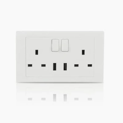 Image of ABB Inora 2 Gang Switched 13A USB Plug Socket Premium 13amp Double Pole White Port Safe, Reliable, and Functional