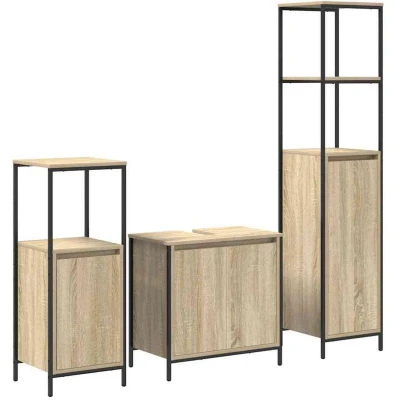 Image of vidaXL 3 Piece Bathroom Furniture Set Sonoma Oak Engineered Wood
