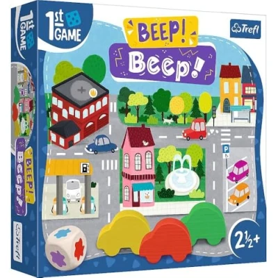 Image of Trefl Beep! Beep!, the First Board Game for Smallest, Wooden Cars, Large Elements, Toddlers, Playful Learning, Children from 2.5 Years