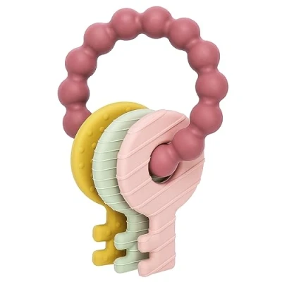 Image of CLDY Silicone Teething Toy, Food Grade, Soothing Gums, Speech Development, Red