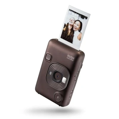Image of INSTAX mini LiPlay Hybrid instant camera with rear 2.7 inch LCD display screen, Micro SD card slot, USB Type c charging, Deep Bronze, film sold separately