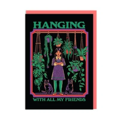 Image of Retro Birthday Card Cats Plants Comic Style Satirical Artwork Greeting