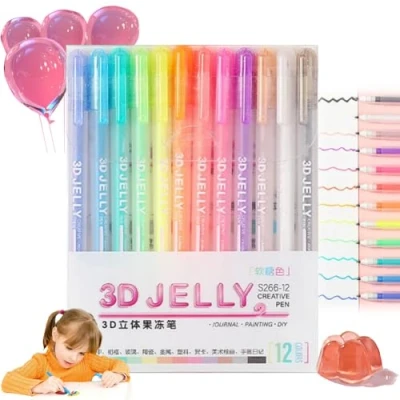 Image of behound Shanos 3D Jelly Pens, Glossy Pens Set of 6/12, Gel Ink Glitter Sehao Gelly for Scrap Booking, School, Diaries and DIY Crafts Perfect Glass, Plastic (12 Pcs)