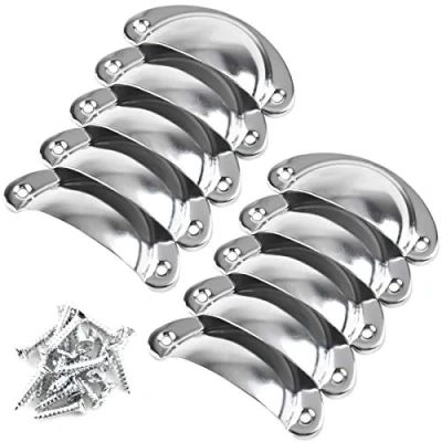 Image of 10pcs Drawer Handles Cabinet Pulls Retro Door Handle Shell Pull Furniture Knobs Semicircle Cup Half Moon Metal Hardware Closet for Kitchen Cupboard + Screws