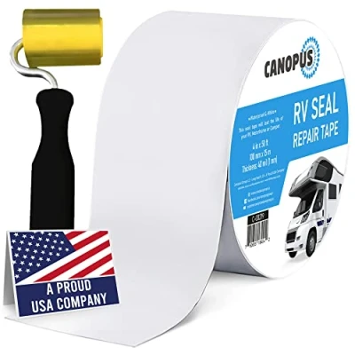 Image of CANOPUS Long Lasting RV Tape Caravan Sealant White Butyl Tape, Rubber Sealant, Seal for Punctures, Motorhome, (10cm x 15m + Roller)