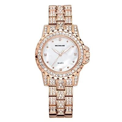 Image of JewelryWe Women Watches Rhinestone Iced Out Analog Quartz Watch Stainless Steel Fully Jewelled Business Casual Wristwatch
