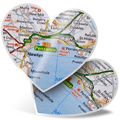 Image of 2 x Heart Stickers 7.5 cm Penzance Town England UK GB Fun Decals for Laptops,Tablets,Luggage,Scrap Booking,Fridges, 46012