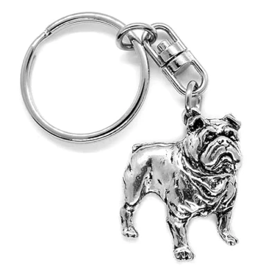 Image of Silver Pewter British Bulldog Keyring (single sided) in an organza pouch