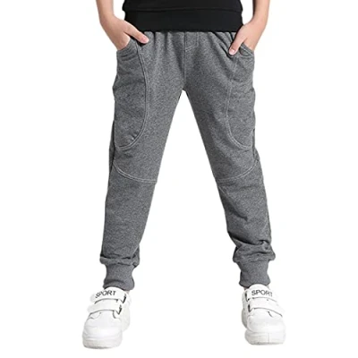 Image of YoungSoul Kids Jogging Bottoms Sweatpants School Boys Jogger Pants Tracksuit Sports Trousers Grey 4 5 Years/Size 120