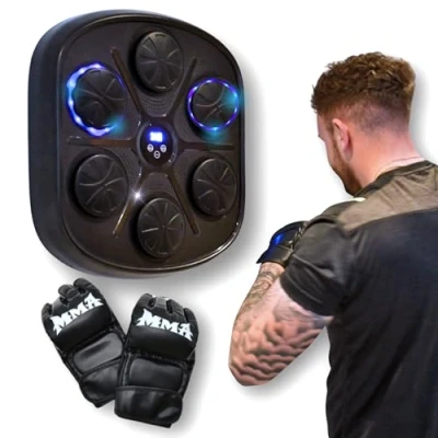 Image of Urban Fight Bluetooth Boxing Machine, Led Target Lights, 9 Speed Levels, Rechargeable Home Fitness and Training Music Wall Mounted with Mitts, Black