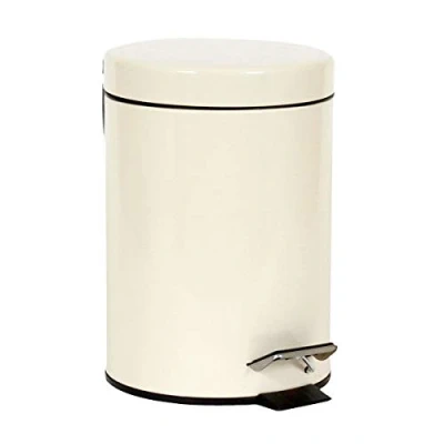 Image of Crystals Small Pedal Bin with Lid 3 Litre Bathroom for Rubbish and Waste Stainless Steel Toilet Removable Inner Plastic Bucket Ideal Size Bedroom Cream