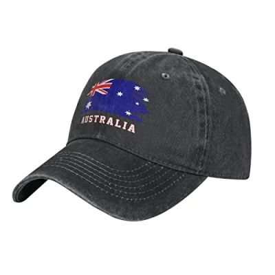 Image of PELNYC Cool Australia Flag Australian Aussie Baseball Cap Patriotic Men Black Vintage Cotton Washed Denim Adult Unisex Hats