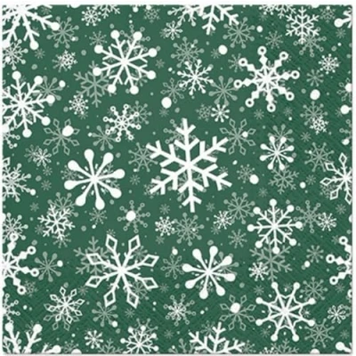 Image of Christmas Exclusive Paper Napkins Green SNOWFLAKES SDL230616