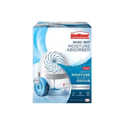 Image of UniBond AERO 360º Moisture Absorber, 1 Device incl. Refill Tab 450g, Ultra Absorbent Dehumidifier, Helps to Prevent Condensation, Mould &amp; Musty Smells, Recyclable, Refillable Condensation Absorber
