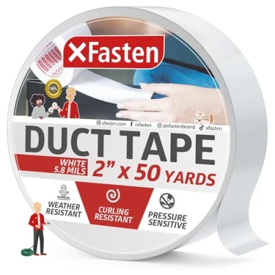 Image of XFasten Duct Tape White, 2 Inches x 50 Yards (50.8mm 45.72m), Yellowing Resistant and Conformable
