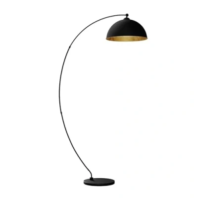 Image of Lindby Modern Arc Floor Lamp, Light Black with Inner Gold Shade, Standard Curved Lamp Foot Switch, Metal for Reading, Living Room, Lounges, 185cm, E27 max. 60 Watt