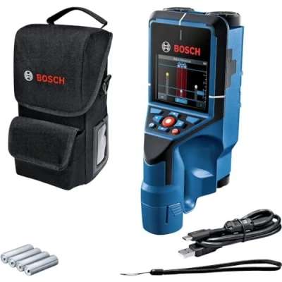 Image of Bosch Professional Wall Scanner D tect 200 C (detection of (non ) live cables, metal, plastic pipes, wooden studs and cavities, USB C™ Cable, 4x AA batteries, Protective bag)
