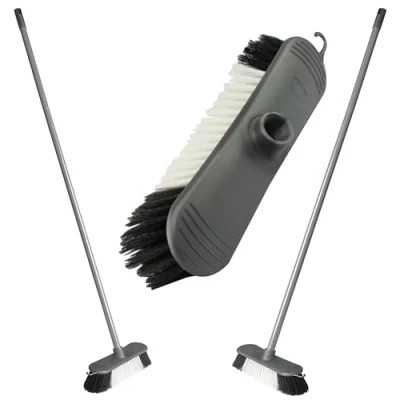 Image of Metallic Grey Indoor Sweeping Broom With Stiff Nylon Bristles &amp; 3pcs Easy Assemble Metal Handle Home, Office, Kitchen Shops (1)
