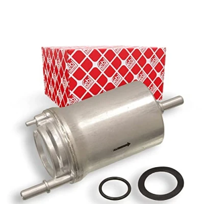 Image of 6Q0201511 Fuel Filter FEBI BILSTEIN 101316 In Line without pressure regulator with gaskets VOLKSWAGEN: Golf 5, Polo IV Hatchback, Caddy 3