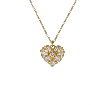 Image of Ted Baker Cherish Crystal Cluster Heart Locket Pendant Necklace for Women (Gold/Crystal)