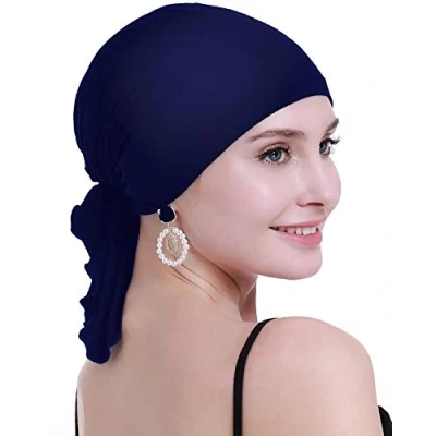Image of osvyo Bamboo Chemo Headscarf for Women Hair Loss Cancer Slip On Headwear Turbans Hats caps Sealed Packaging Royal Blue