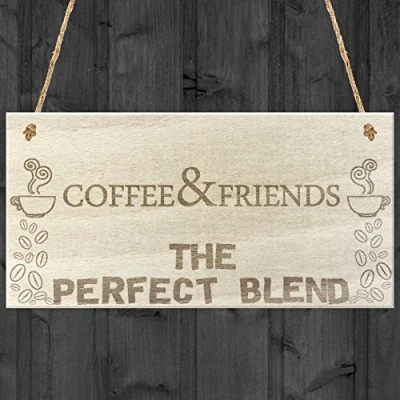 Image of RED OCEAN Coffee &amp; Friends The Perfect Blend Wooden Hanging Plaque Friendship Gift Sign