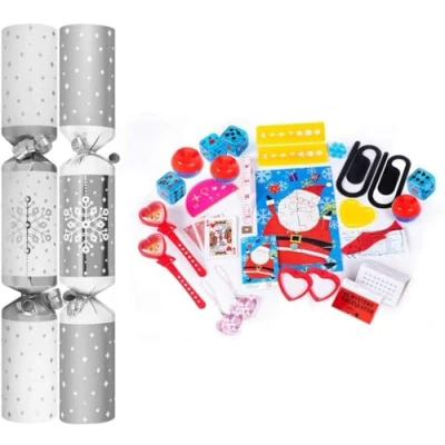 Image of RSW 50 Silver Snowflake Christmas Crackers 11&quot; New Year Party Bulk Xmas shiny