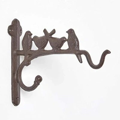 Image of HOMESCAPES Cast Iron Hanging Basket Bracket for Bird Feeders, Lanterns and Flower Baskets Heavy Duty Outdoor Garden Wall Hook, 25 cm Long