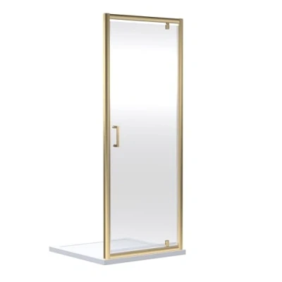 Image of Ruwa 6mm Toughened Safety Glass Reversible Pivot Shower Door 1900 x 800mm Brushed Brass Balterley