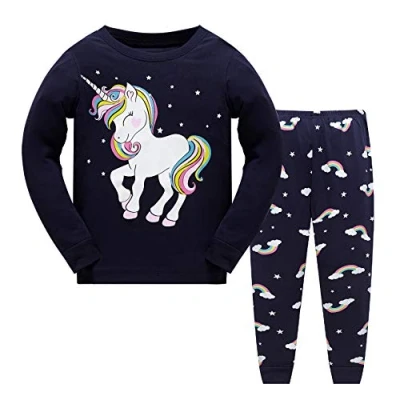 Image of Tkiames girls’ pyjamas with giraffe design, cotton, kids, long sleeve 98 104 110 116 122 128 134 140 146 Blue 7 8 Years