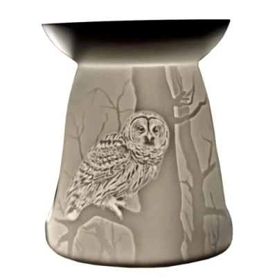 Image of Cello Tealight wax Melt &amp; oil Burner, Nocturnal, Stunning porcelain designs safe For Use around children and pets. or in the top. Owl Gifts Women.