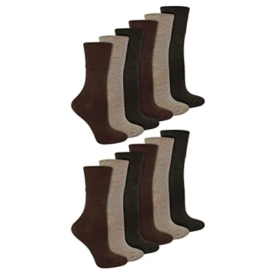 Image of IOMI 12 Pair Multipack Ladies Diabetic Bamboo Socks Womens Extra Wide Seamless with Non Elastic Gentle Grip Top (4 8, Dark Brown)