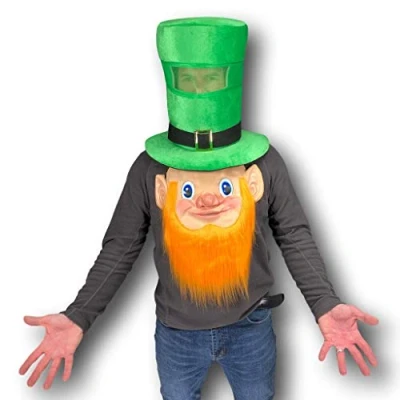 Image of Rubber Johnnies Ireland Green Top Hat, Leprechaun Face MASK, St Patricks Day, Adult, One Size