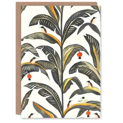 Image of Artery8 Greeting Card Palm Leaves Birds Tropical Pattern Botanical Blank For Him Or Her Art Birthday